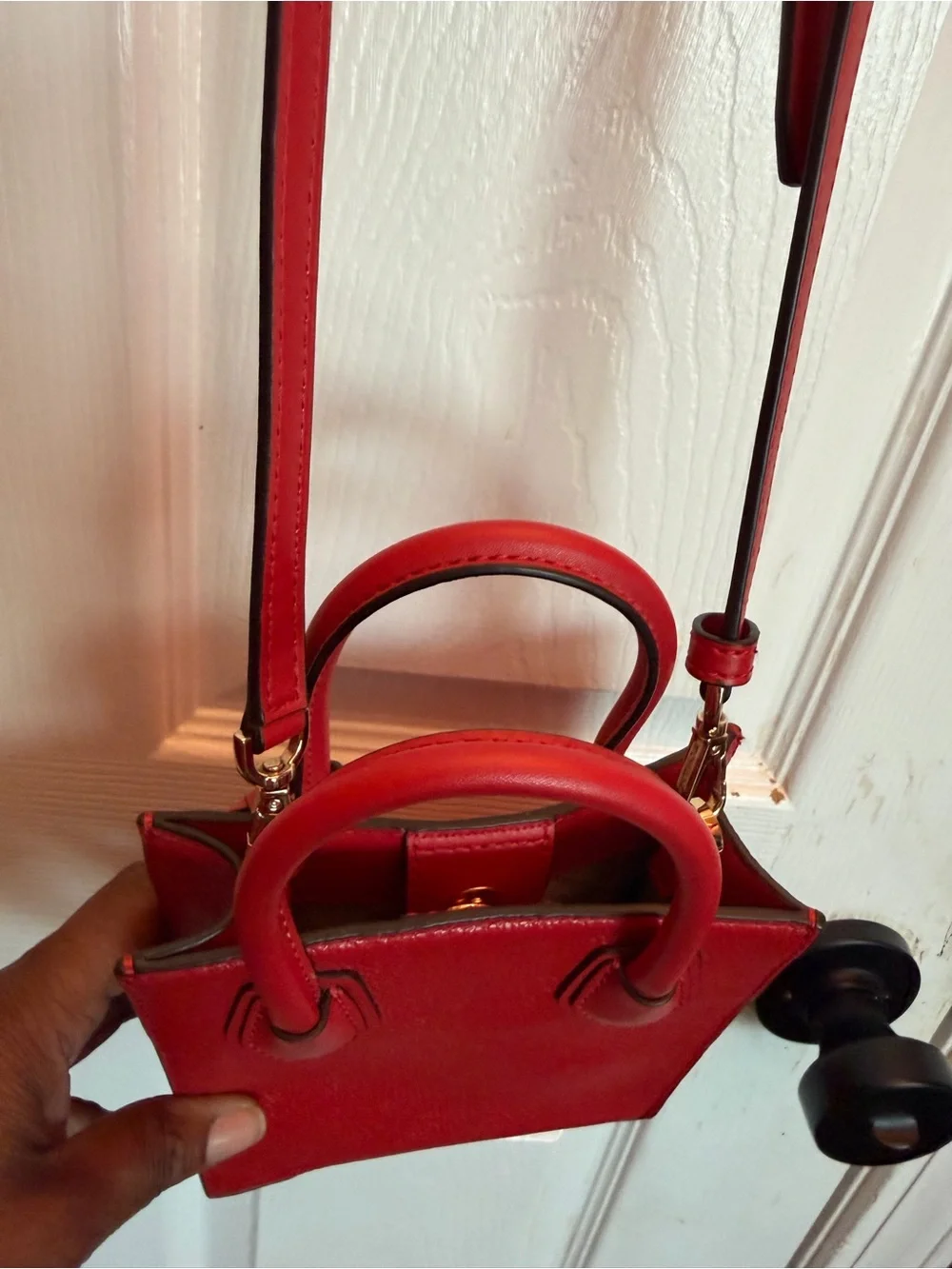 Michael Kors Red Pebbled Leather Mini Tote with Gold MK Charm
